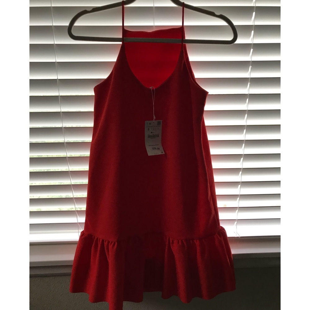 Zara red halter ruffle hem mini dress